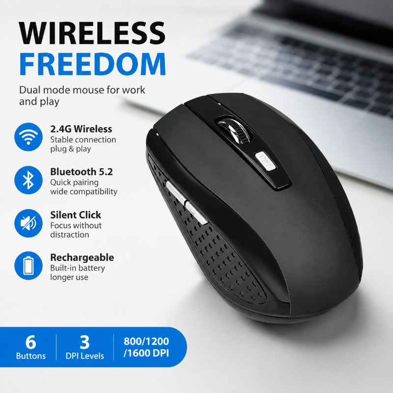 Wireless Gaming Mouse - Ratón inalámbrico Bluetooth 5,2 de 2,4G,